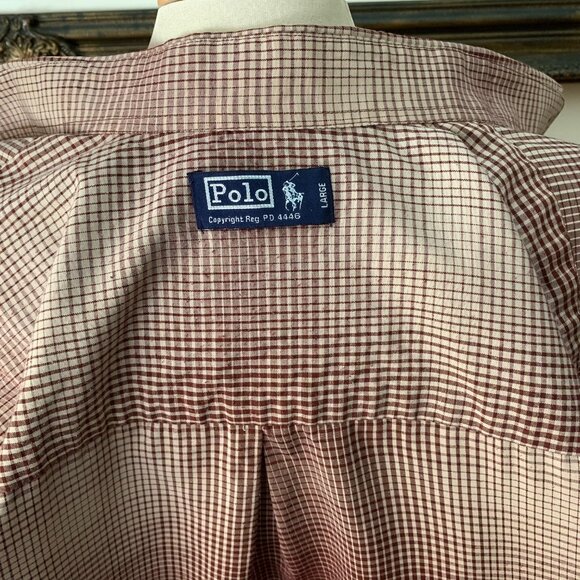 Polo Men’s L Shirt Checkered Brown and Tan Button Down Long Sleeves - Picture 7 of 9